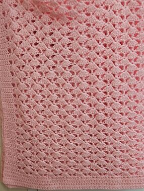 Pink Hand Knitted Crochet Baby Blanket